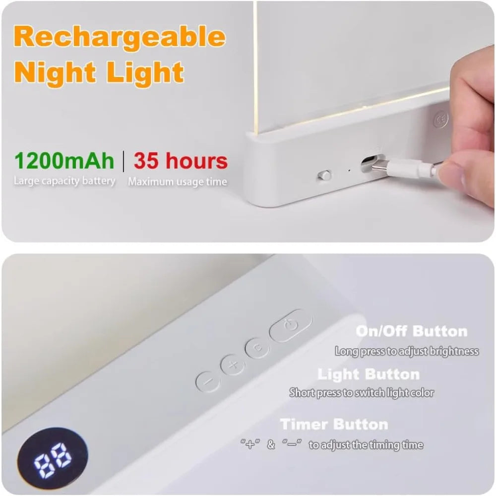 LED Flat Panel Book Light USB Charging Eye Protection Night Vision Reading Lamp for Students Indoor Use 2 in 1 Night Lights